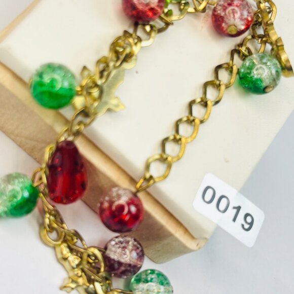 Christmas-Themed Gold-Tone Charm Bracelet With Red & Green Beads And Snowman Cha - Picture 3 of 3
